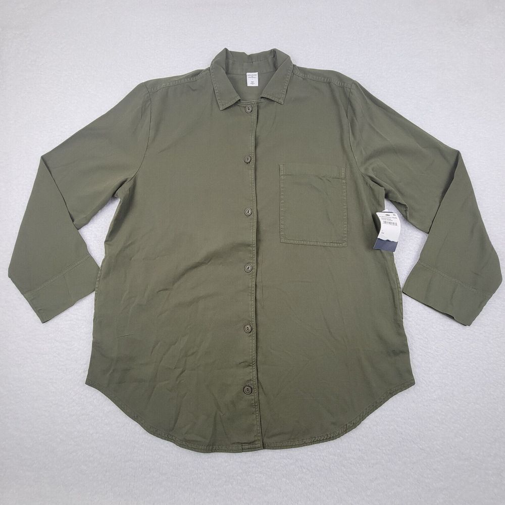 Melrose and Market Long Sleeve Button Up‎ Shirt Womens Large Olive Green 7F8E